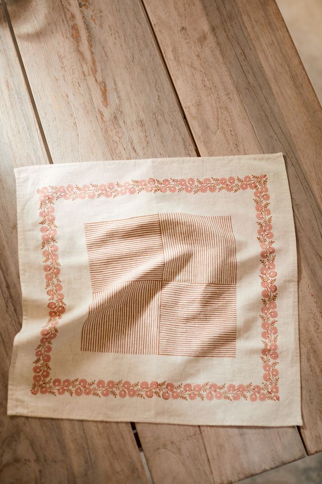 Soil to Studio Linen Blend Napkin, Floral Border #1
