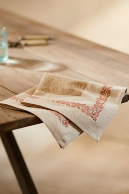 Soil to Studio Linen Blend Napkin, Floral Border