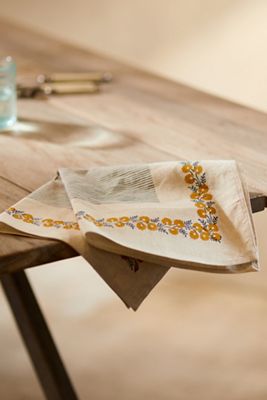 Soil to Studio Linen Blend Napkin, Floral Border