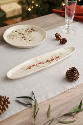 Holly Debossed Ceramic Serving Tray
