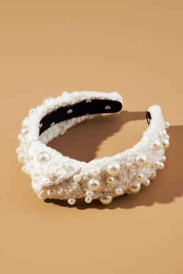 Lele Sadoughi Taupe peal knotted headband Lele Sadoughi Woven Pearl Knotted Headband | Anthropologie main image 3