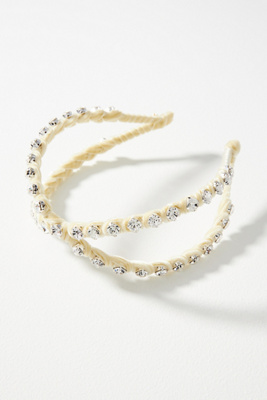 Lele Sadoughi Ivory Crystal Crossover Headband | Anthropologie display picture 1