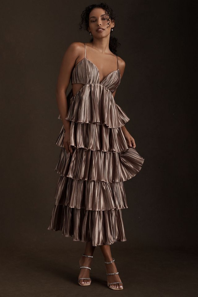 BHLDN by Carly Cushnie Brenna Tiered Pleated V-Neck Cutout Midi Dress #1