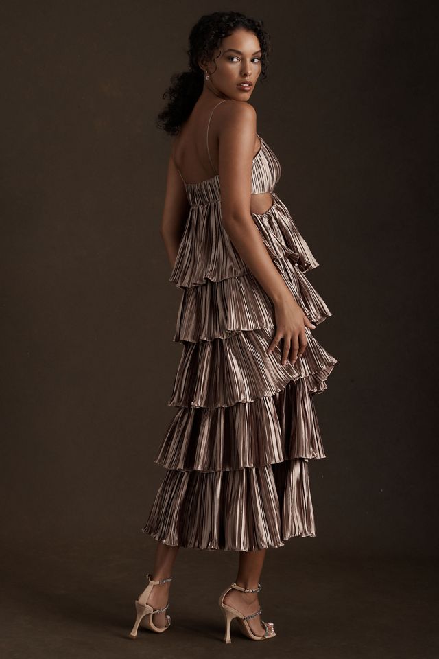 BHLDN by Carly Cushnie Brenna Tiered Pleated V-Neck Cutout Midi Dress #2