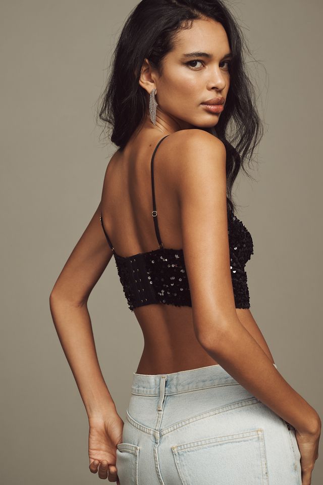 Eyes Up Here Sequin Caged Bralette - Black