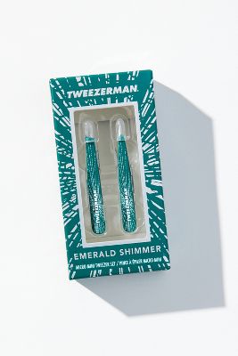 Tweezerman Emerald Shimmer Micro Mini Slant & Point Set By Tweezerman in Green | Anthropologie (US)