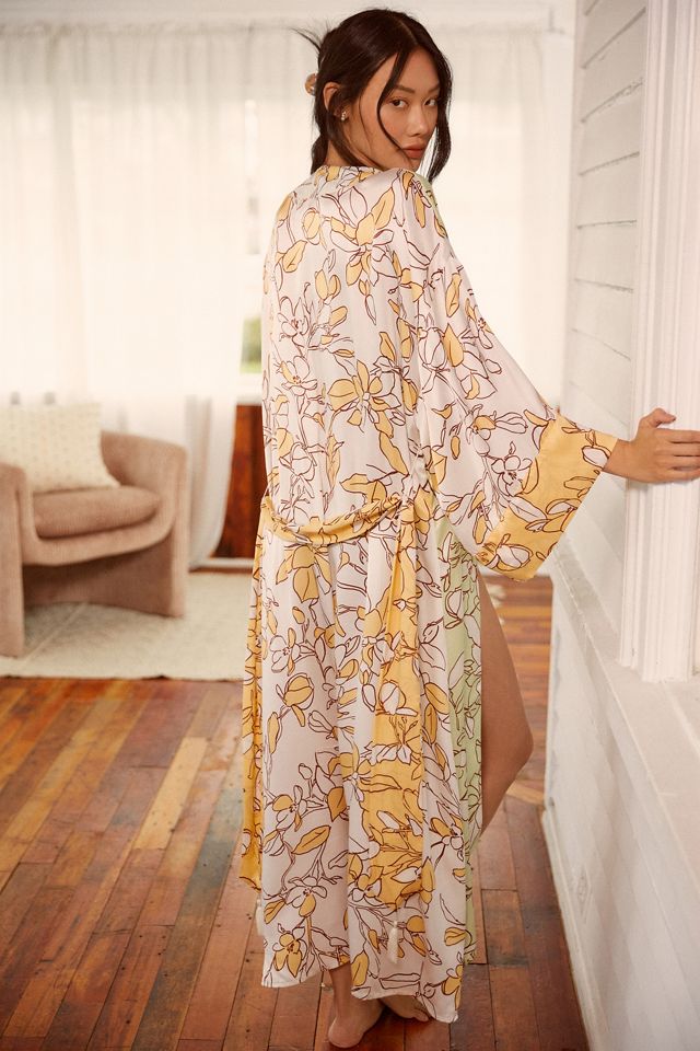 By Anthropologie Printed Satin Kimono