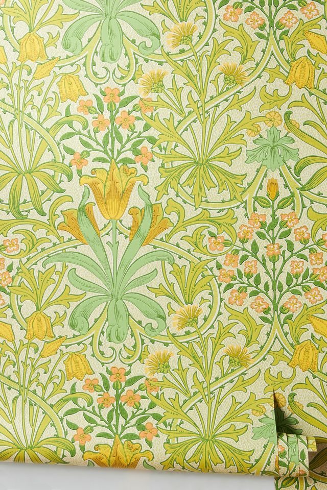 Morris & Co. Woodland Weeds Floral Orange Turquoise Wallpaper #1