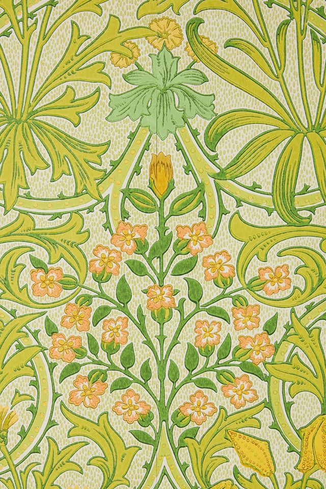 Morris & Co. Woodland Weeds Floral Orange Turquoise Wallpaper #2