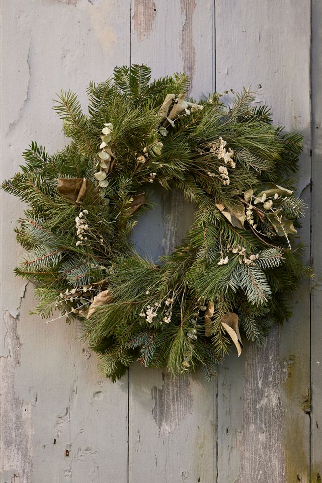 Fresh Noble Fir, Eucalyptus + Pearly Everlasting Wreath #1