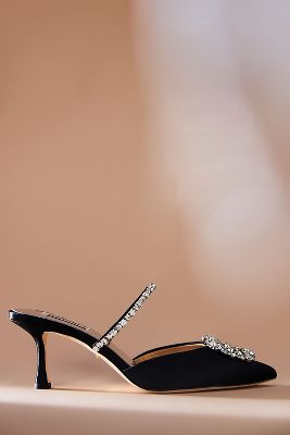 Badgley Mischka Flutter Pointed Toe Crystal Heels In Black