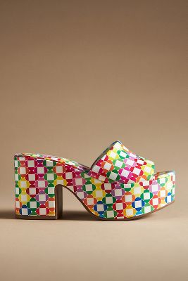 Larroude Women's Miso 90mm Daisy Monogram Leather Platform Mules In Multicolor