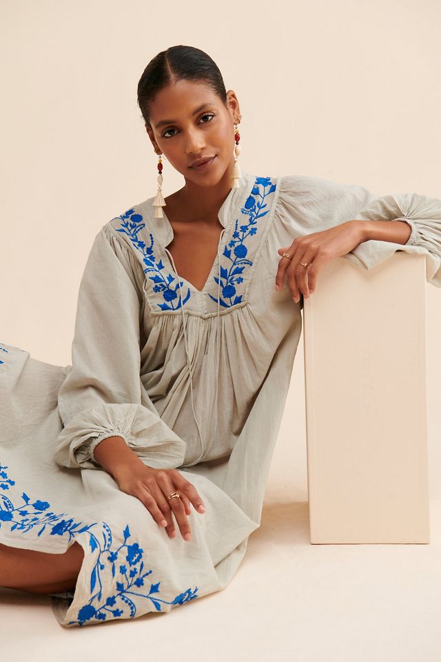 KINGA CSILLA Rapello Embroidered Midi Dress Anthropologie