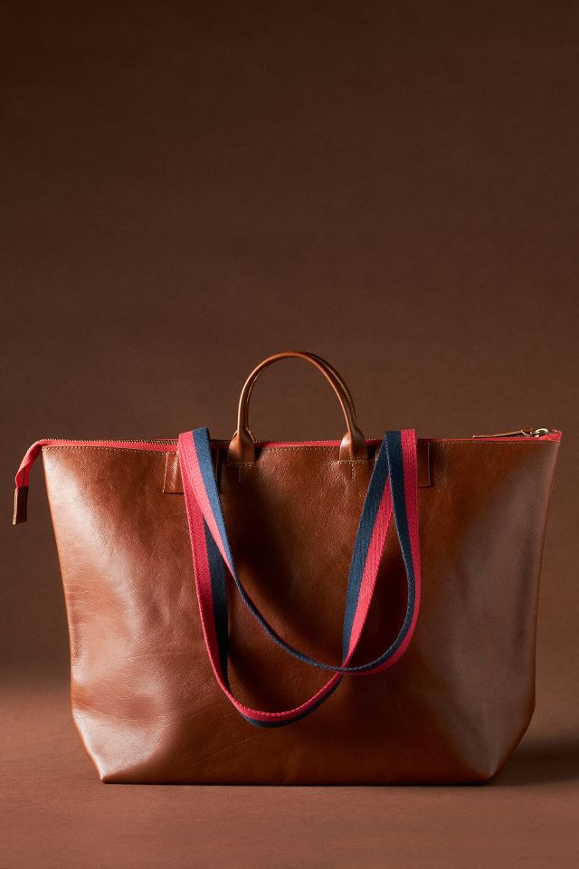 Clare V. Le Zip Sac Leather Tote Bag in Cream Chantal/black