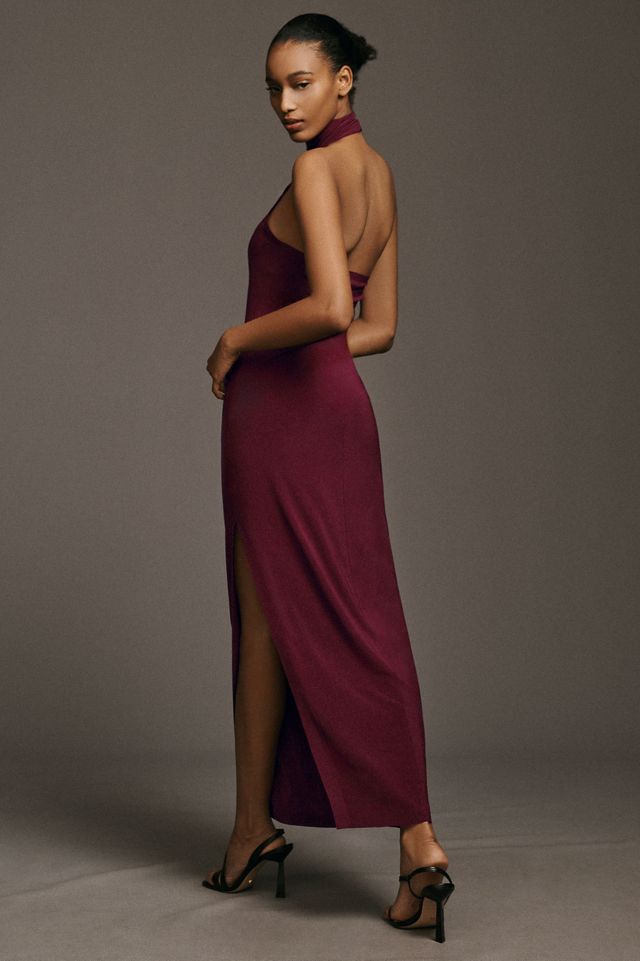 Norma Kamali Halter Turtleneck Side-Slit Stretch Jersey Midi Dress #1