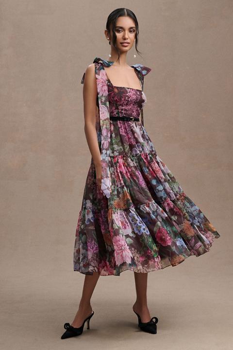 BHLDN Isabella Tiered Square-Neck A-Line Midi Dress
