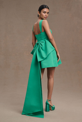 Sachin & Babi Blaine Taffeta Square-neck Bow Train Mini Dress In Green