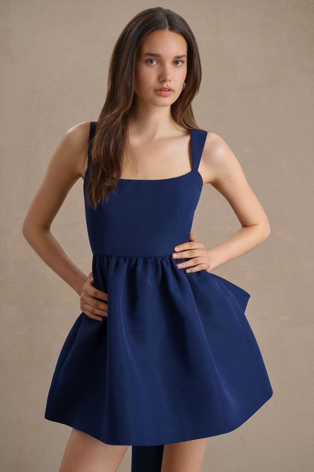Sachin & Babi Blaine Taffeta Square-Neck Bow Train Mini Dress #1