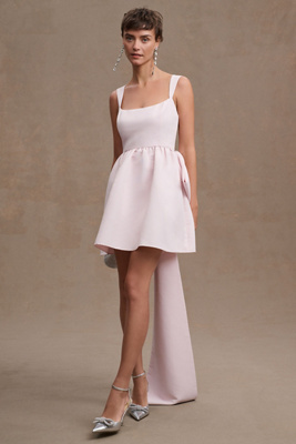 Sachin & Babi Blaine Taffeta Square-neck Bow Train Mini Dress In Pink