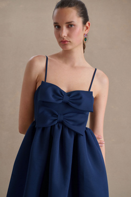 white dress v neck midi Rihoas Puff Sleeve V-Neck Midi Dress