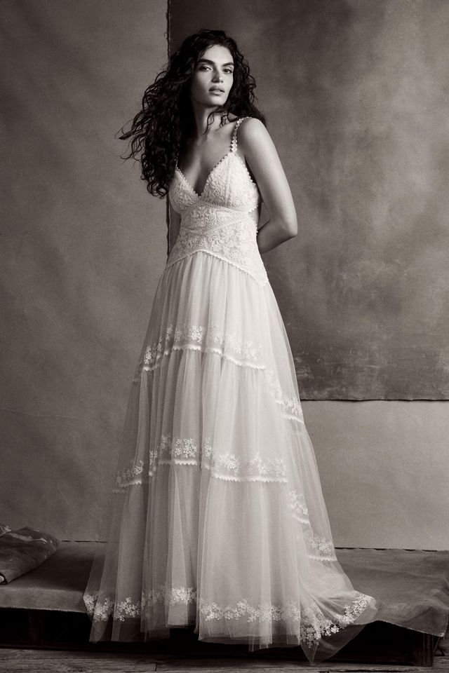 BHLDN Rayne V-Neck Tiered Lace Wedding Gown