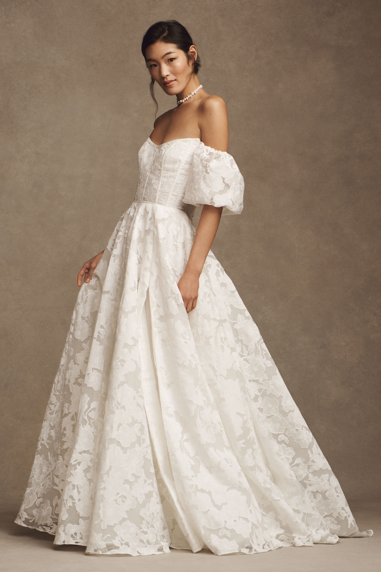 Jenny by Yoo Holden Off-The-Shoulder Corset Floral Lace Ball-Skirt Wedding Gown