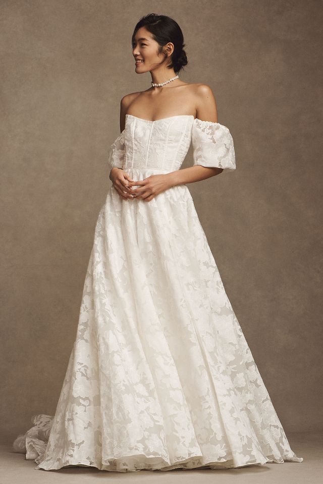 Jenny by Jenny Yoo Holden Off The Shoulder Corset Floral Lace Ball Skirt Wedding Gown