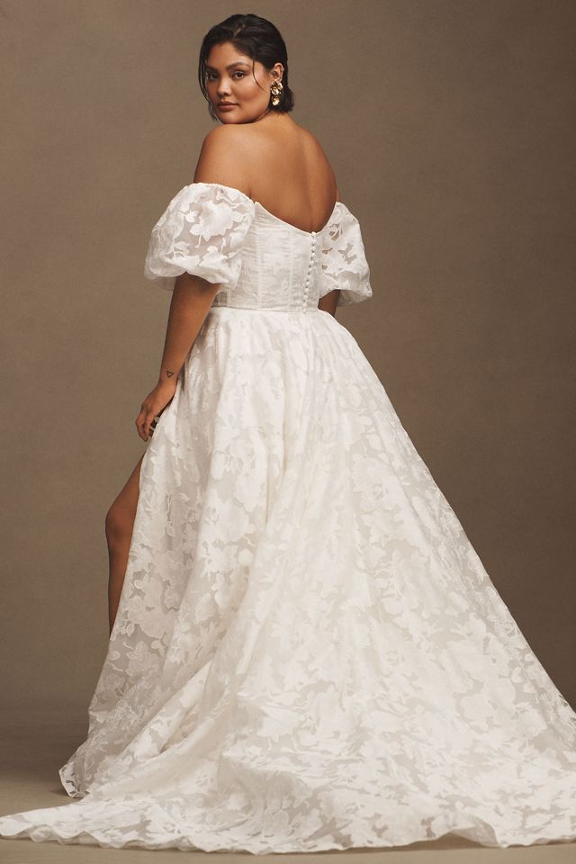 Jenny by Jenny Yoo Holden Off-The-Shoulder Corset Floral Lace Ball-Skirt Wedding Gown #4