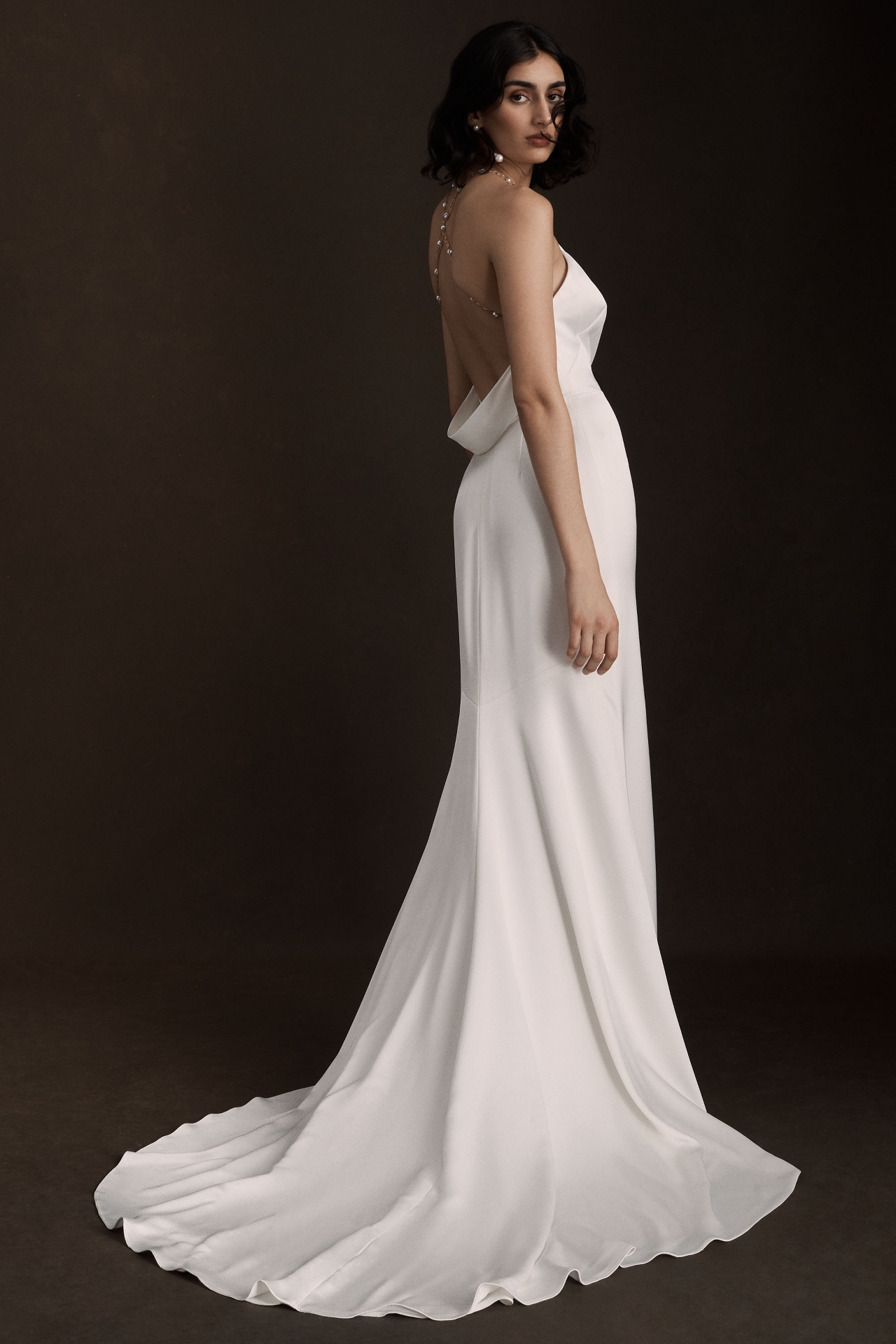 Jenny Yoo Pearl Satin Fit & Flare Halter Wedding Gown | The Summit