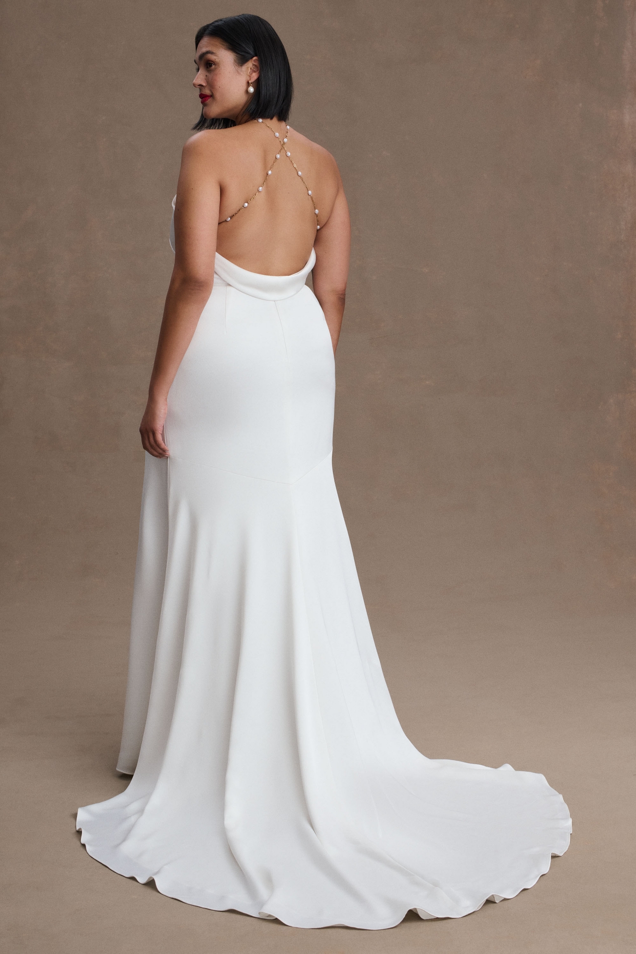 Jenny Yoo Pearl Satin Fit & Flare Halter Wedding Gown