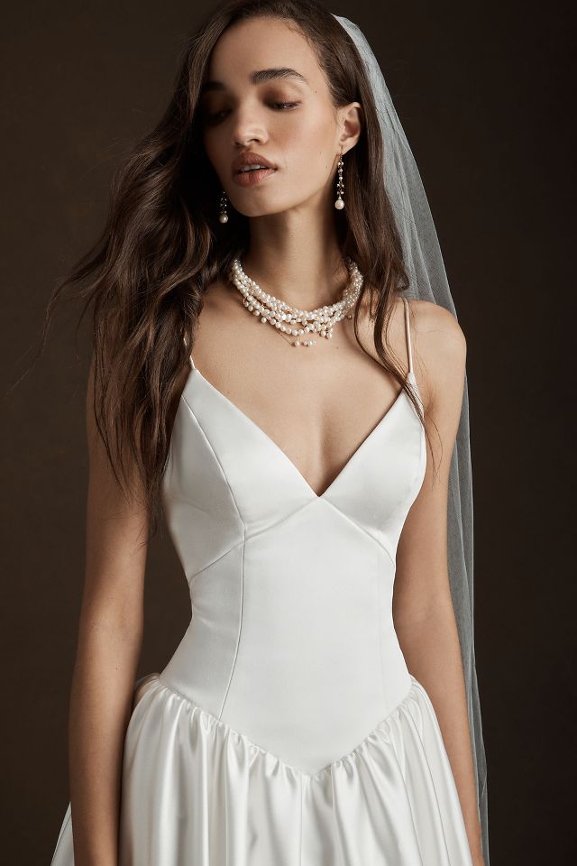 Jenny by Jenny Yoo Sheridan Drop-Waist Stretch-Satin Wedding Gown