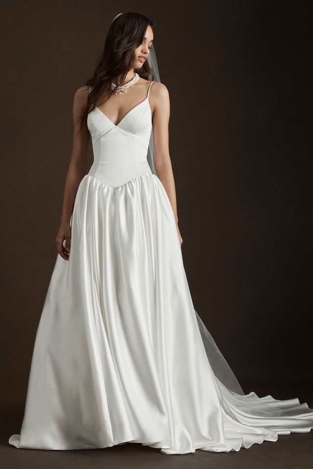 Jenny by Jenny Yoo Sheridan Drop-Waist Stretch-Satin Wedding Gown