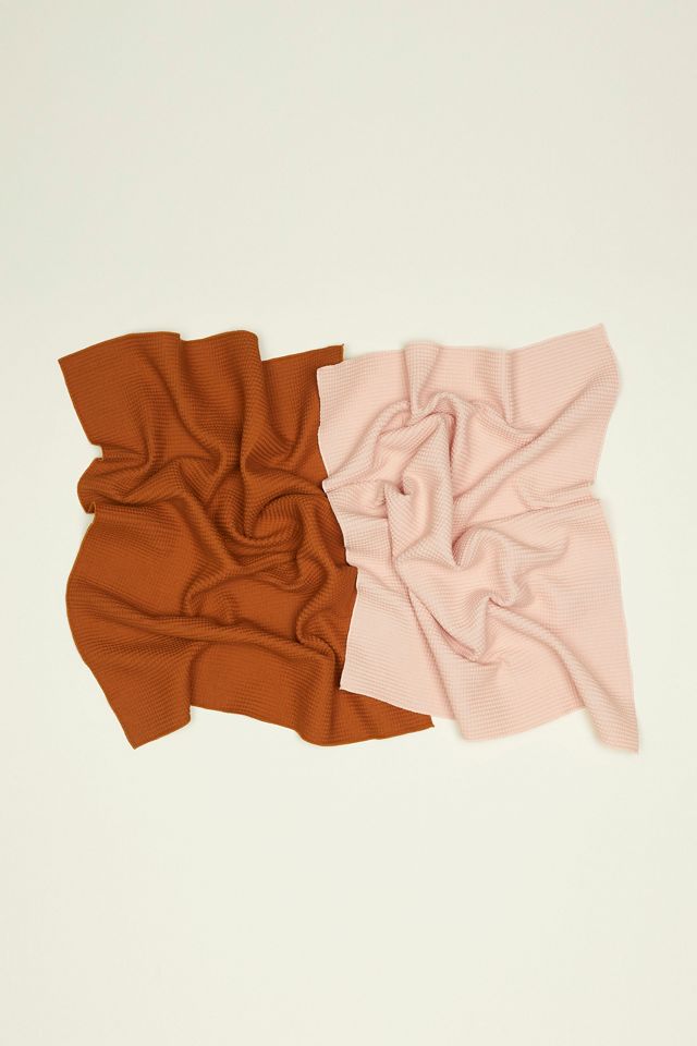 Blush and Terra Cotta Cotton Waffle Kitchen Towels Set