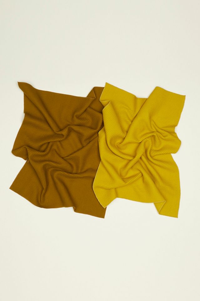 Mustard and Bronze Cotton Waffle Kitchen Towels Set