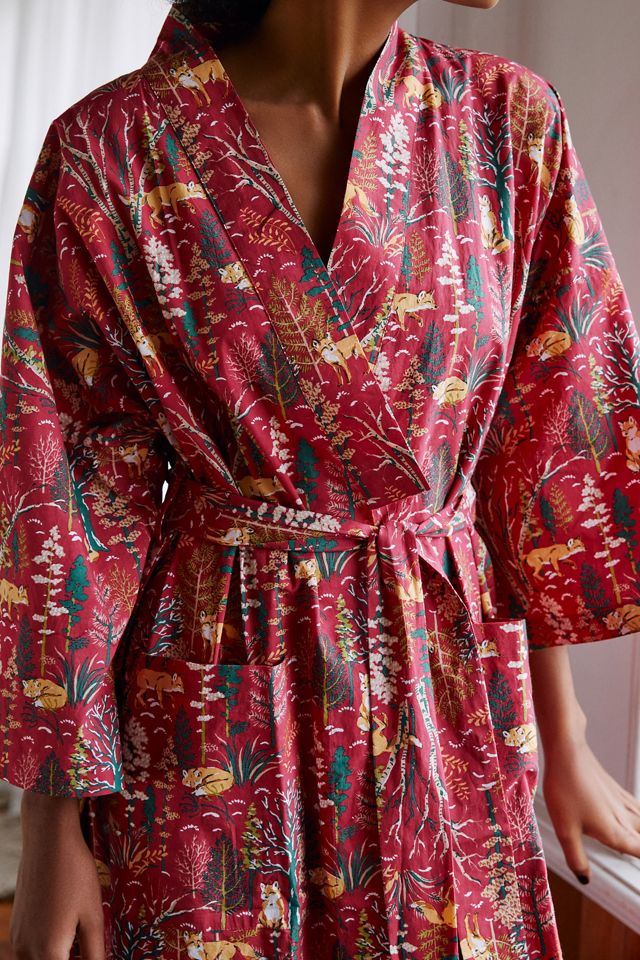 Printfresh Fox Long Robe | Anthropologie