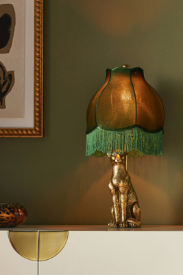 Anthropologie Felidae Table Lamp In Green