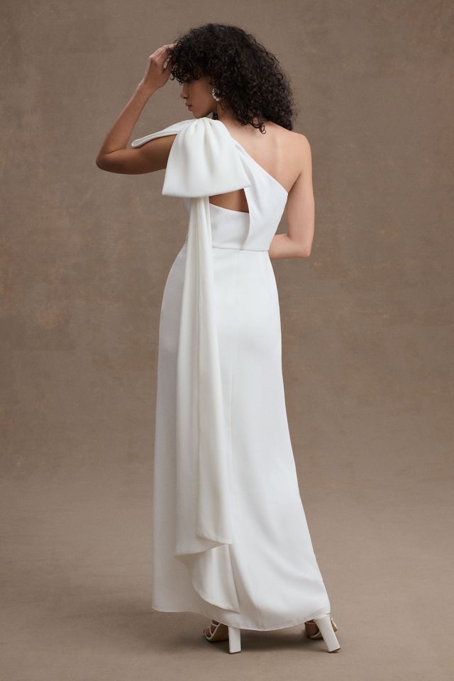 Sachin & Babi Giselle One-Shoulder Bow Front-Slit Sheath Gown #1