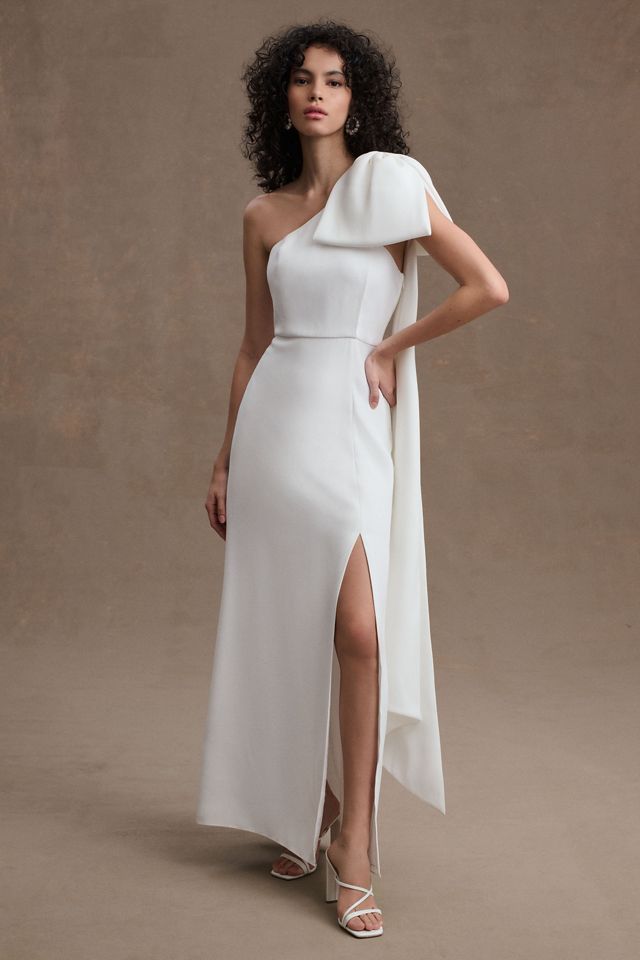 Sachin & Babi Giselle One-Shoulder Bow Front-Slit Sheath Gown #2
