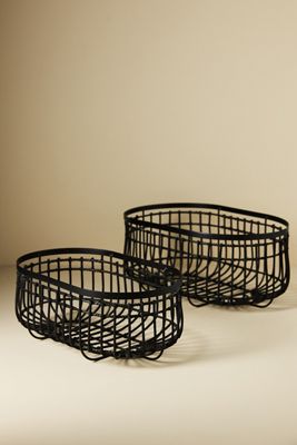 Mila Brass Kitchen Baskets, Set of 2