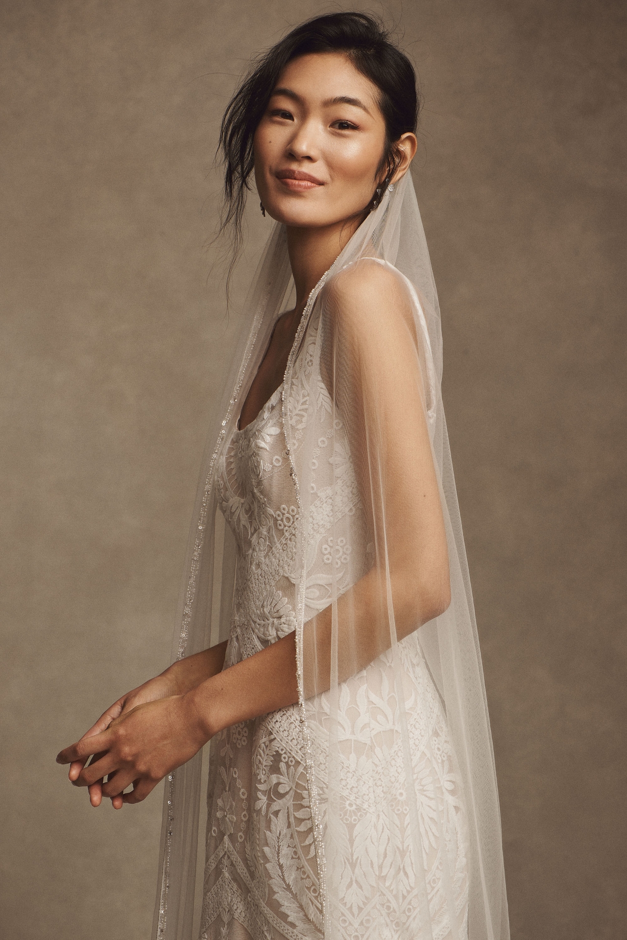 Wtoo by Watters Valette Square-Neck Lace Wedding Gown