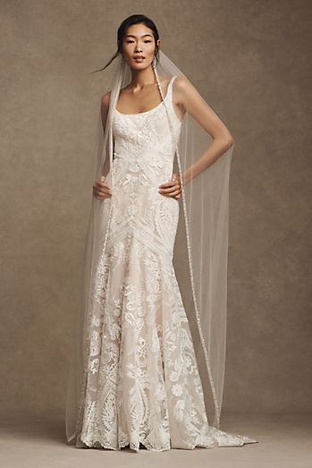 Wtoo by Watters Valette Square-Neck Lace Wedding Gown