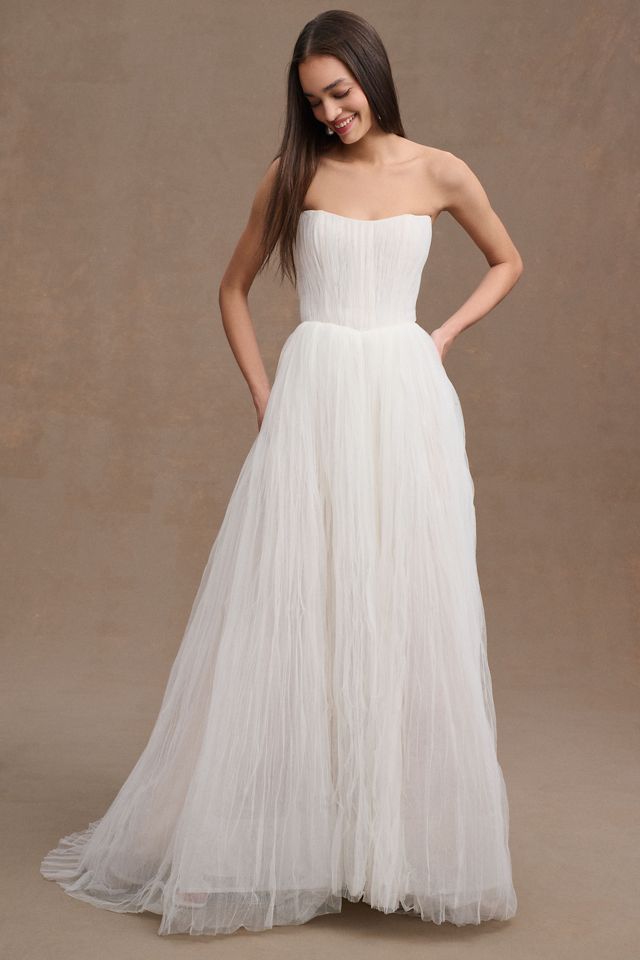 Watters Magali Strapless Pleated Mesh Wedding Gown #2