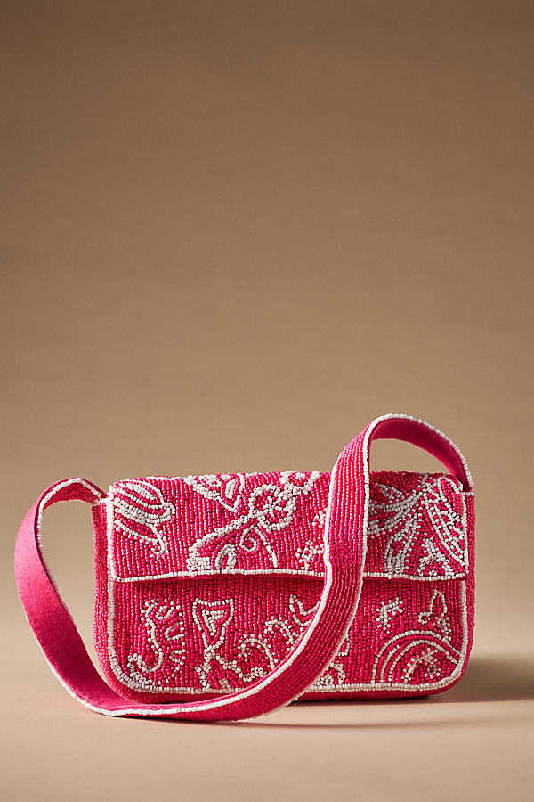 By Anthropologie Beaded Floral Shoulder Bag In Pink