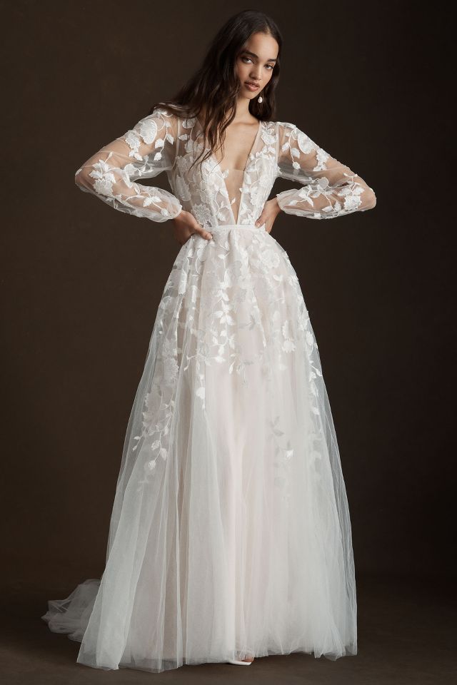 Willowby by Watters Olena Long-Sleeve Lace Wedding Gown | Anthropologie