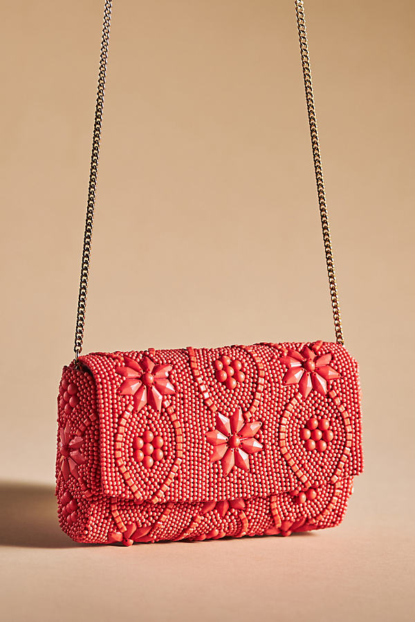 By Anthropologie Beaded Floral Clutch In Red
