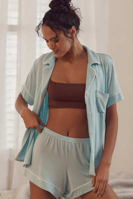 Shop Eberjey Gisele Relaxed Pajama Short Set In Blue