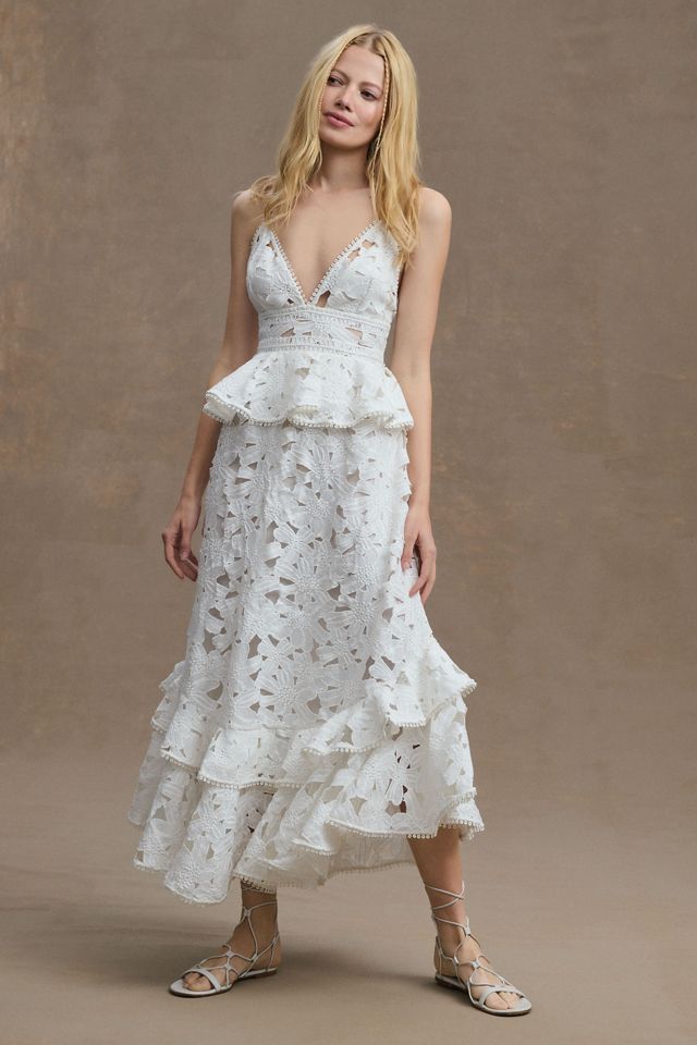 open lace back dress Cameron Blake CB100 - Deep V-Neck Peplum Formal Gown 16 / Wine main image 0
