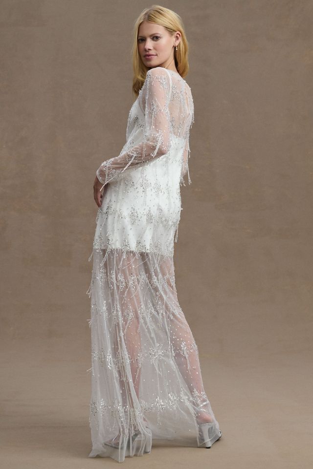 BHLDN Wilhemina Sheer Long-Sleeve Sweetheart Column Gown #1