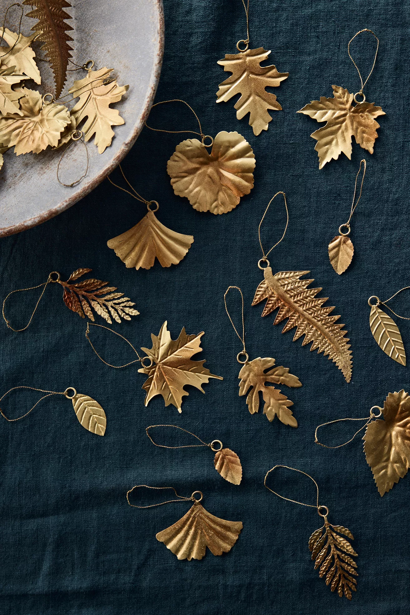Terrain Leafy Brass Ornaments, Set of 24