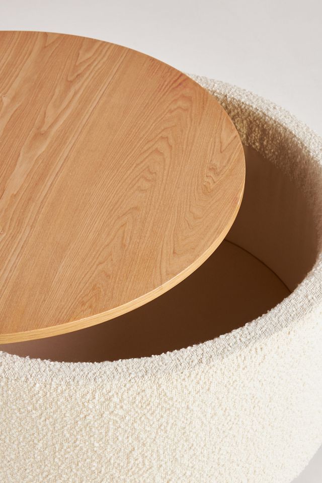 Bouclé Louise Wood-Topped Storage Ottoman #2